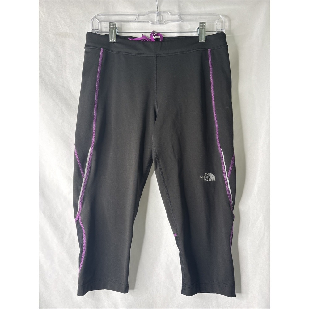 The North Face Women's VaporWick Cropped Leggings Black Purple Stitching Running